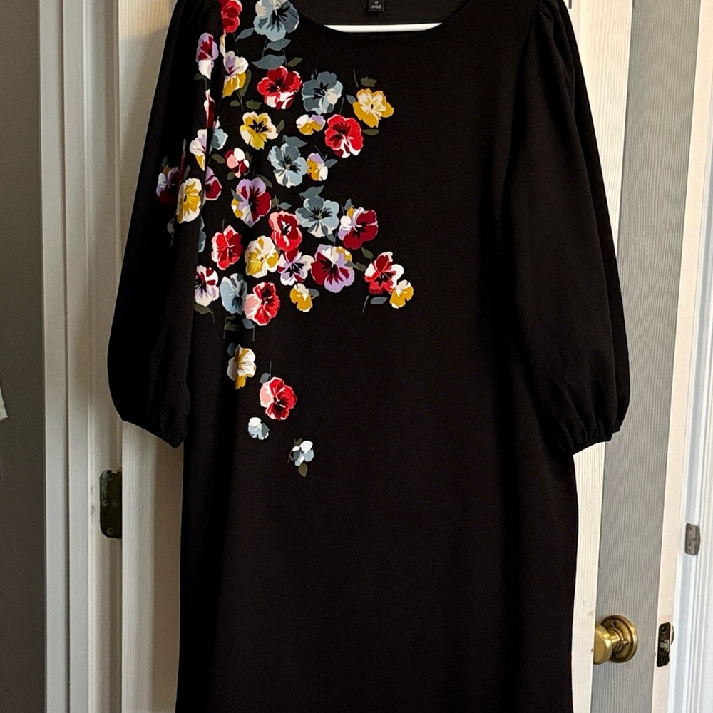Ann Taylor Black Dress with Colorful Floral Design